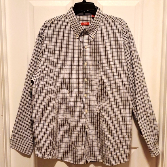 Izod Other - IZOD Button Down Men's Navy Blue/Gray Plaid White Long Sleeve - Size XL